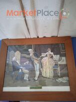 Παλαιά λιθογραφία θεάτρου σέ κορνίζα καρυδιάς.