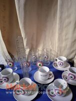 6 συλλεκτικά φλυτσανια διπλού καφέ μαζί με 6 ποτήρια.