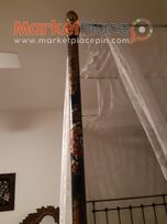 Κρεβάτι αντίκα με ουρανό - προύντζινο & σιδερένιο