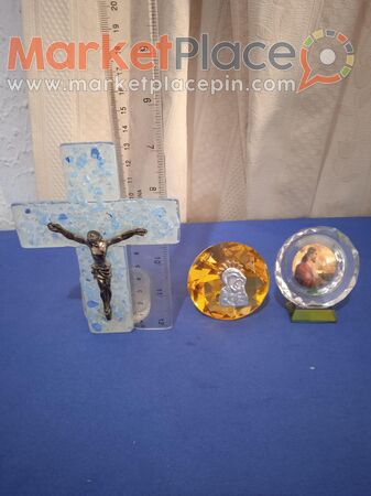 3 συλλεκτικά γυάλινα, Σταύρος, Παναγία, στο ένα μπαίνει κερί. - 1.Limassol, Limassol